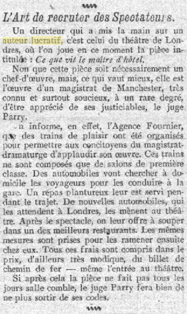 Auteur lucratif, Manchester, 1905