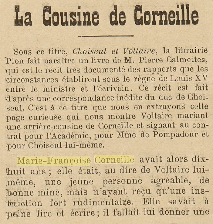 La cousine de Corneille, 1902
